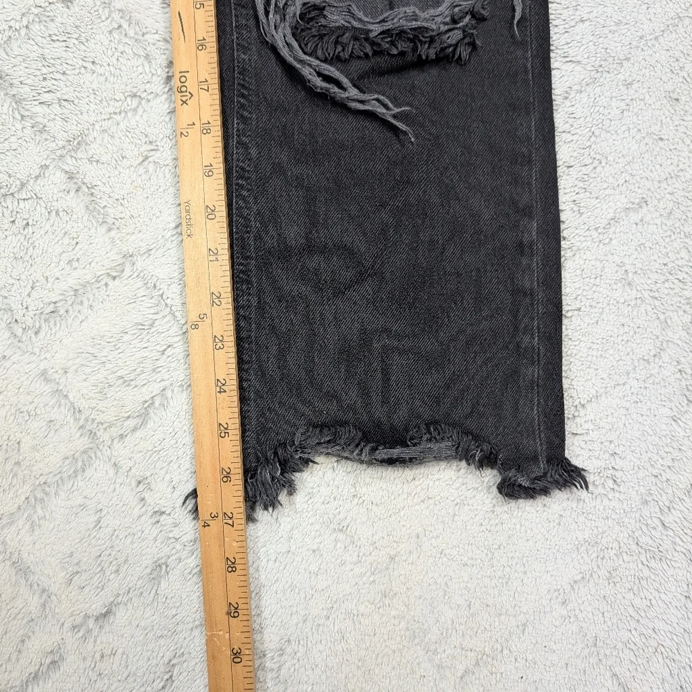 Free People Jeans Womens 27 Black Maggie Mid Rise Straight Distressed Denim